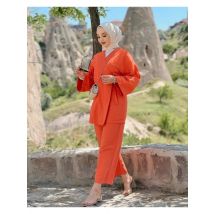 Ramadan Frauen Eid Muslim zweiteilige Set Bluse & Hose Musulman Ensemble Schnür hemd weites Bein Hose passende Sets bescheidene Kleidung