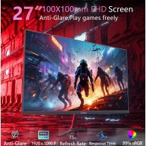 GreBear 27-Zoll-Computermonitor IPS-Panel PC-Monitore FHD 1080p 75 Hz LED-Anzeige Home Office Desktop-Bildschirm, HDMI, VGA, Flimmern