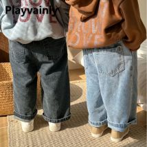 Kinder Jeans Frühling Herbst Baby Mädchen und Jungen Blau Schwarz Denim Lose Breite Bein Hosen Kinder Mode Vielseitige Hosen A85093
