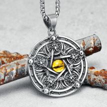 Gothic Pentagram Pendant Evil Eye Men Stainless Steel Necklace Occult Mystical Chain Vintage Rock Punk for Male Jewelry Gift
