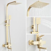 Gold gebürstetes Duschsystem 3-in-1 mit Regen-Handbrause, drehbarer Auslauf, Dusche für Badezimmer, Badewanne, Duscharmatur