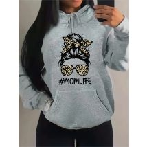 Gothic Hoodie Stilvolles Damen-Sweatshirt mit Mom Life Leopard Fashion Brillendruck Mom Life Graphic All Seasons Herbst Winter