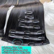 Clip In Hair Extension 100% Raw Virgin Human Hair Natural Black 100 Grams Clip-On Hair Piece Full Head 16-30 Inch For Salon Supp