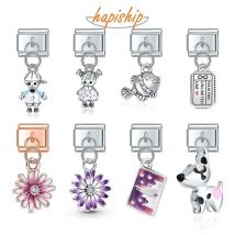 Hapiship Fashion Sweet Flower Fish Rainbow Dog Boy Girls Charm Links Fit 9mm Bransoletka ze stali nierdzewnej Tworzenie biżuterii DIY DJ429