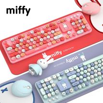 Kawaii Miffy Kabelloses Tastatur- und Maus-Set, rosa und blaue Tastatur, Weihnachtsgeschenkspielzeug