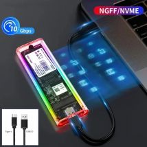 RGB M2 SSD-Gehäuse M.2 NVME SSD-Gehäuse M.2 auf USB C Transparentes Festplattengehäuse für NVME PCIE NGFF SATA M/B Key SSD Disk