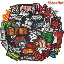 50pcs a lot Mixed Iron on Patches for Clothing Jacket Jeans Embroidered Badges Clothes Stickers DIY Applique Band Rock Stripe