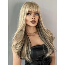 NAMM Long Wavy Curly Wigs for Women HD Black Blonde Hair Cosplay Party Heat Resistant Fake Hair Natural Synthetic Wig with Bangs