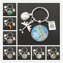 Welt Karte Keychain Reise Erkunden Glas Dome Cabachon Flugzeuge Charme Anhänger Keychain männer und frauen Geschenk Schmuck Keychain.