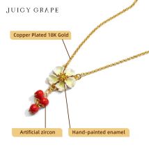 Emaille-Weißdorn-Halskette – handbemalte Früchte und Blumen in Gold |   Zeitloser Andenken-Anhänger für Hochzeiten