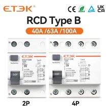 ETEK RCD RCCB Typ B Erde Leckage Fehlerstromschutzschalter Evse 2P 4P AC 40a 63a 100a 30ma EKL6-100B