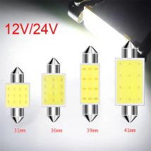10 Pz/lotto Bianco COB C5W Lampadine A LED 12V 24V Auto Auto Festoon Cupola Interni Luci A LED Lampada Tetto di Lettura Lampadina 31mm 36mm 39mm 41mm