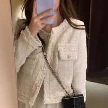 HJLZWB Neue Mode Koreanische Chic Vintage Tweed Woolen Jacke Mantel Frauen Herbst Einreiher Plaid Quaste Büro Dame Outwea2023