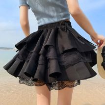 Damen Spitze Spleißen Sexy Mini Rock Frauen Koreanische Mode Lässig Falten Rock Weibliche Mädchen Lolita Nette Schwarz Flauschigen Röcke