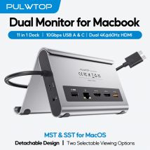 PULWTOP MacBook Dockingstation Dual Monitor 4K60Hz mit 2 HDMI, PD, Ethernet, USB-A/C 10 Gbit/s, für MacBook Pro/Air M3/M4/M5 Pro