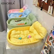 KEMORELA Katzen-Prinzessin-Schlafsofa mit Gazekante, waschbar und abnehmbar – universelle Haustiermatte für alle Jahreszeiten, geeignet für Katzen und Hunde