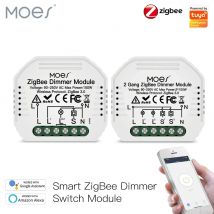 MOES Mini DIY Tuya ZigBee inteligente 1/2 gang luz atenuador módulo de interruptor Hub requerido aplicación Smart Life Alexa Google Home Control de voz