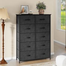 YITAHOME Kommode mit 10 Schubladen – Stahlrahmen und Holzplatte mit Stoffschubladen in Anthrazit für Schlafzimmer, Wohnzimmer, Schrank