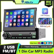 Hikity 7" einziehbarer Bildschirm 1DIN Autoradio Carplay mit Bluetooth FM Receiver Mirror Link AUX USB Lenkradsteuerung