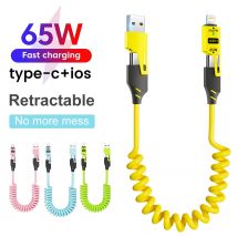 Cavo di ricarica rapido USB-C 4IN1 65w in lega di zinco per iPhone Cavo USB tipo C per iPhone Xiaomi Samsung Cavo dati a molla PD USB