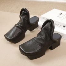 Birkuir Retro-Hausschuhe mit dickem Absatz und geschlossener Zehenpartie, zum Hineinschlüpfen für Damen im Freien, Rutschen, Frühling und Sommer, echtes Leder, Größe 41