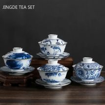 Chinesische Vintage Blau und Weiß Porzellan Gaiwan Handgemachte Keramik Tee Schüssel Teetasse Hause