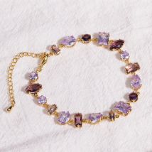 Squisito braccialetto CZ da tennis a forma di geometria con zirconi blu lago viola per braccialetti a catena in metallo di cristallo con ciondoli alla moda da donna