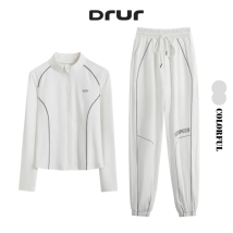 DRUR Gym Set Women Tracksuit 2 Piece Long Sleeve Zipper Jacket High Waist Athletic Sweatpants Workout Outfits For Yoga Running