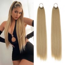 Synthetische lange gerade Pferdes chwanz Haar verlängerung Gummiband wickeln um hitze beständige Pferdes chwanz Haarteil für Frauen natürlich braun