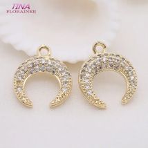 Goldfarben plattiertes Messing und Zirkon Mond Charm Anhänger Europäische Mode handgefertigte Perlen Halskette Anhänger Zubehör