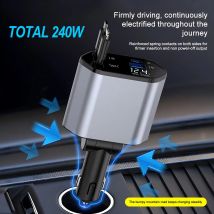 240 W Schnellladung Autotelefon-Ladegerät PD + QC 4 Ports USB-Schnellladung Zigarettenanzünder-Adapterbuchse für iPhone Samsung Xiaomi