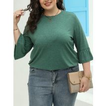 Plus Size Solid High Low Saum Longline Top, lässiges Langarm-Top für Frühling und Herbst, Damen-Plus-Size-Kleidung