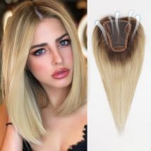 100% Echthaar Topper blonde dunkle Wurzel Remy Echthaar Topper Clips in Haar teilen für Frauen Topper Seiden basis 12 Zoll täglich
