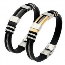 HNSP Edelstahl-Silikon-Lederarmband für Herren, Kabelarmband, Punk-Schmuck, Accessoires, Geschenk für Männer