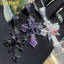 Neue vereiste Stern Kreuz Anhänger Halskette schwarze Farbe cz Zirkonia drehbare hohle Sterne Charme HipHop Männer Schmuck