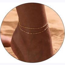 Wasserdichte Fußkettchen für Damen, 14 Karat Gold, versilbert, geschichtete Perlen, Fußkettchen, Armbänder für Damen und Mädchen, Sommerschmuck, Geschenke