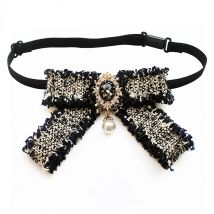 Korean Bow Tie Brooch for Women Girl College Style White Shirt Collar Flower British Fashion Handmade Ribbon Crystal Bowtie Pins