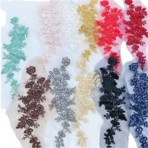 Embroidered Applique for Wedding Dress, Border Mirror Flowers, Handmade DIY Jewelry, Wedding Dress Accessories, 11 Colors