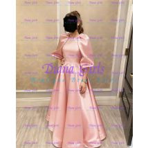 Elegant Pink Satin flower Girl Dress A-line O-Neck Balloon Sleeve Prom Evening Ball Gown Wedding Party Bridesmaid Dresses