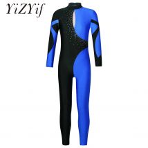 Kombinezony gimnastyczne dla nastolatków, błyszczące body do jazdy figurowej z dżetami dla dzieci, dziewczęce body baletowe z długim rękawem, trykoty baletowe, unitardy.