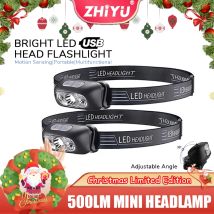 Lampada frontale ricaricabile USB da 500 lumen Sensore di movimento LED luminoso Corsa da pesca Flash Lampada frontale Faro Sensore a infrarossi