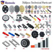 768PCS Technische Teile MOC Bausteine Autos Getriebe Achsen Pack Räder Anschlüsse Kette Link Pins Gelenke Ziegel Stoßdämpfer