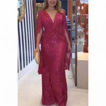 Herbst Winter Luxuriöse Sexy Pailletten Cocktail Party Kleid Abendkleid Mantel Ärmel V-ausschnitt Falten Korsett Abend Bodenlangen Kleid