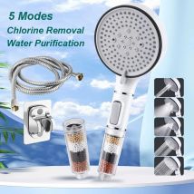 Soffione doccia da bagno con pulsante di arresto 5 modalità Filtro antisigari Igienico Rimuovi cloro Soffione doccia con filtrazione