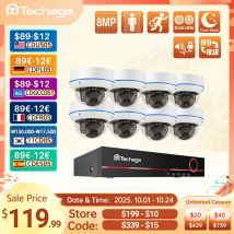 Techage H.265 8CH 4MP 5MP POE Sistema di telecamere Rilevamento umano Registrazione audio Kit di sorveglianza di sicurezza per telecamera dome interna antivandalo