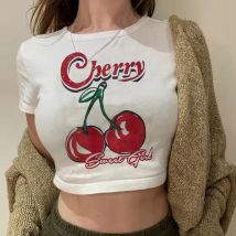 90er Jahre Erdbeere Kirsche Crop Top Casual T-Shirts Gothic T-Shirt Harajuku 90er Jahre abgeschnitten T-Shirt Frauen Sommer Tops Streetwear Kleidung