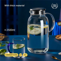 Cooker King 2.5L Glass Water Pitcher with Lid High Borosilicate Glass Teapot Heat Resistant Large Capacity Water Jug for Home O