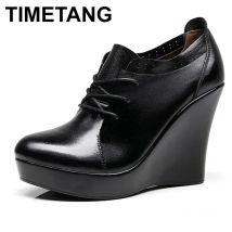 TIMETANGLace Up Wedges Schuhe für Frauen Herbst Plattform Pumpen Frau High Heels Schwarz Damen Büro Schuhe Plus Size35-41E1293