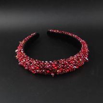 Rotes Bohemia-Stirnband, Lätzchen, Perlen, Strass-Kopfschmuck, Laufsteg für Hochzeit, Party, Abendessen, Empfang 006