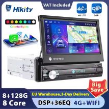 Hikity-reproductor Multimedia con GPS para coche, pantalla retráctil de 7 pulgadas, Carplay, 1DIN, Android, navegación, WIFI, audio estéreo, AI, voz, FM, RDS